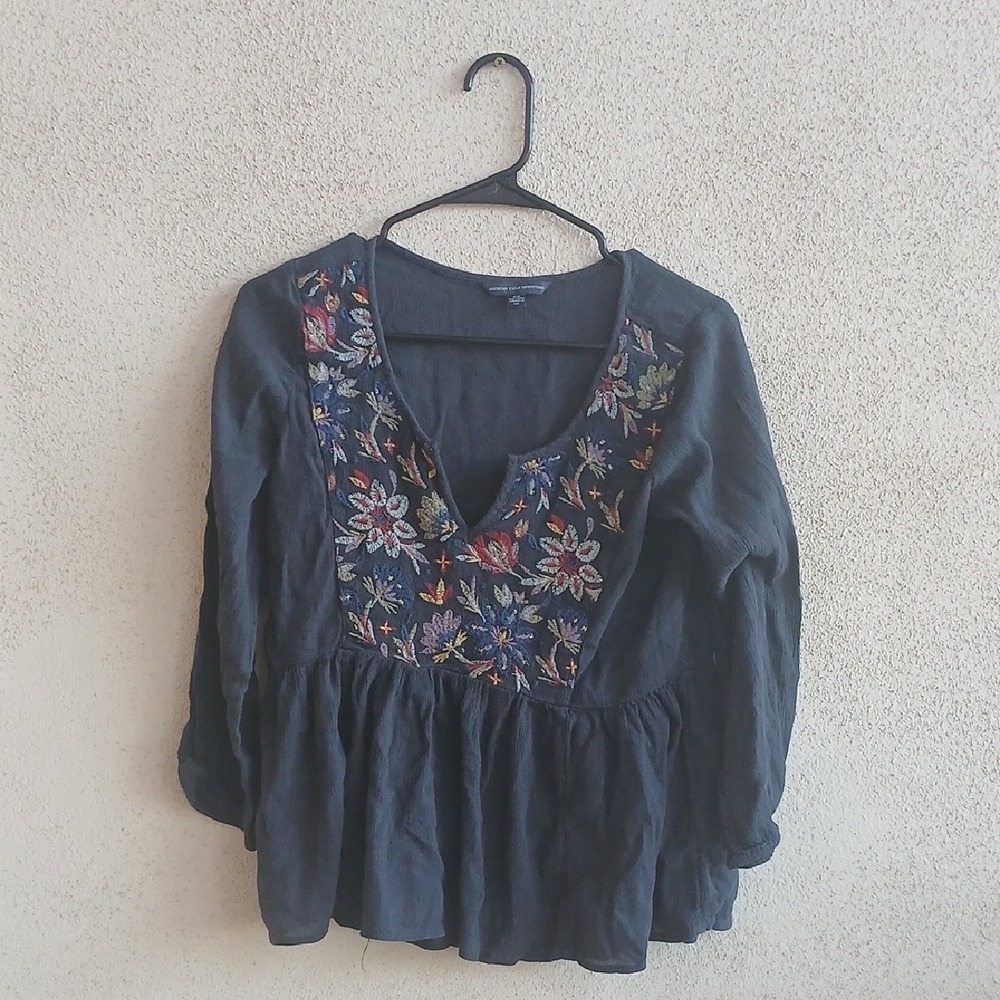 Make Offer American Eagle Outfitters Pink Embellished Blouse with Bell Sleeves